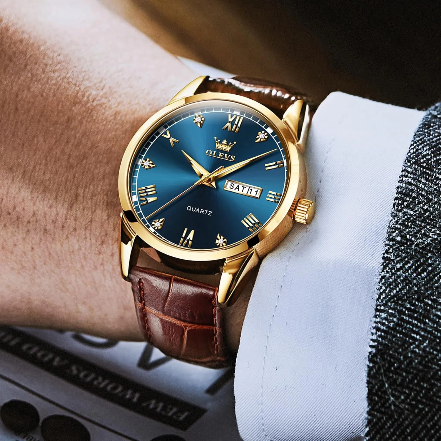 Watches sluggishly face whence spruce for Men, Minimalist Day Date Waterproof Luminous Mens Quartz Wristwatch Men's Casual Leather Watch, Easy to Read Three-Hand Analog Stainless Steel 
