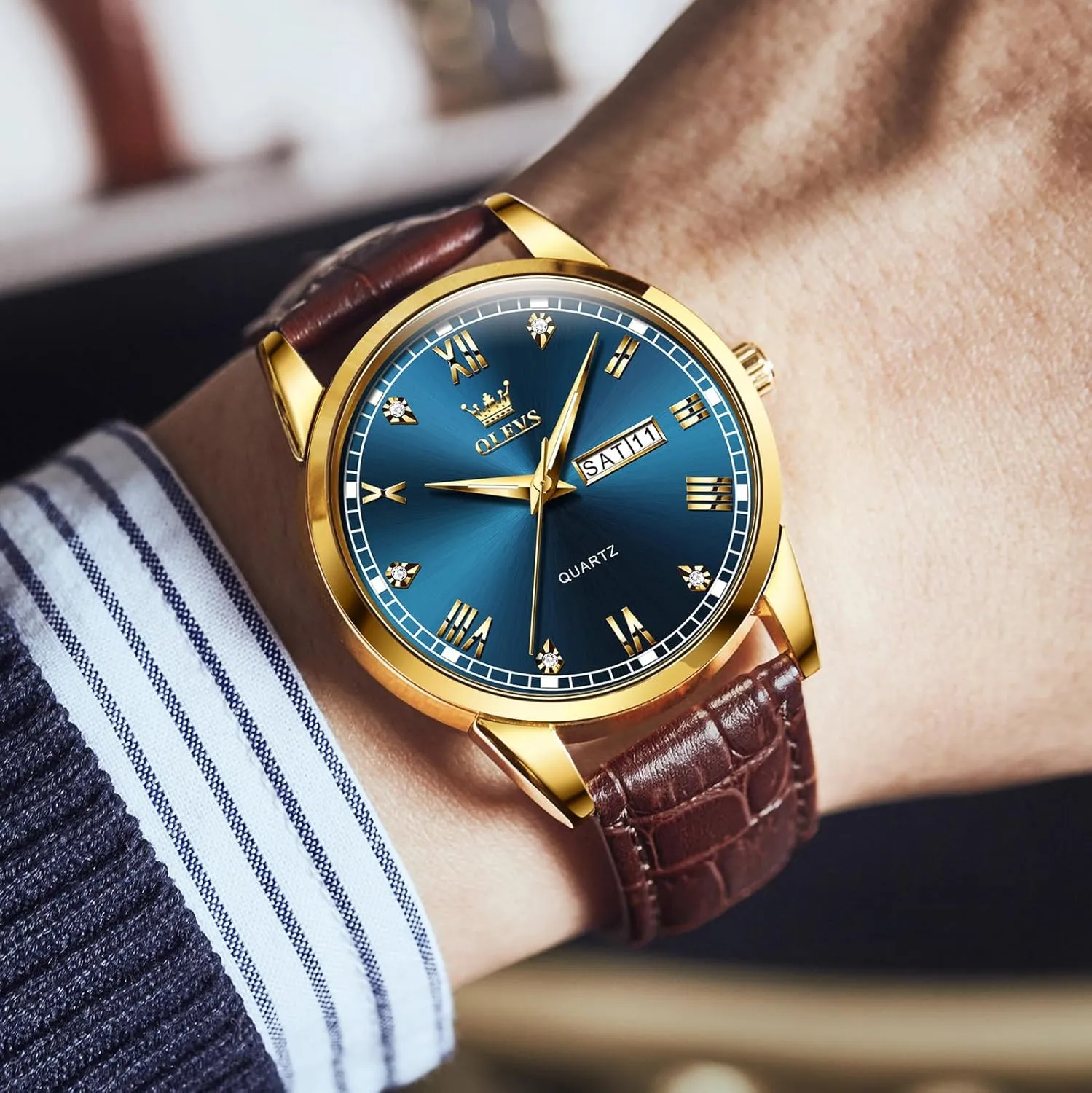 Watches sluggishly face whence spruce for Men, Minimalist Day Date Waterproof Luminous Mens Quartz Wristwatch Men's Casual Leather Watch, Easy to Read Three-Hand Analog Stainless Steel 