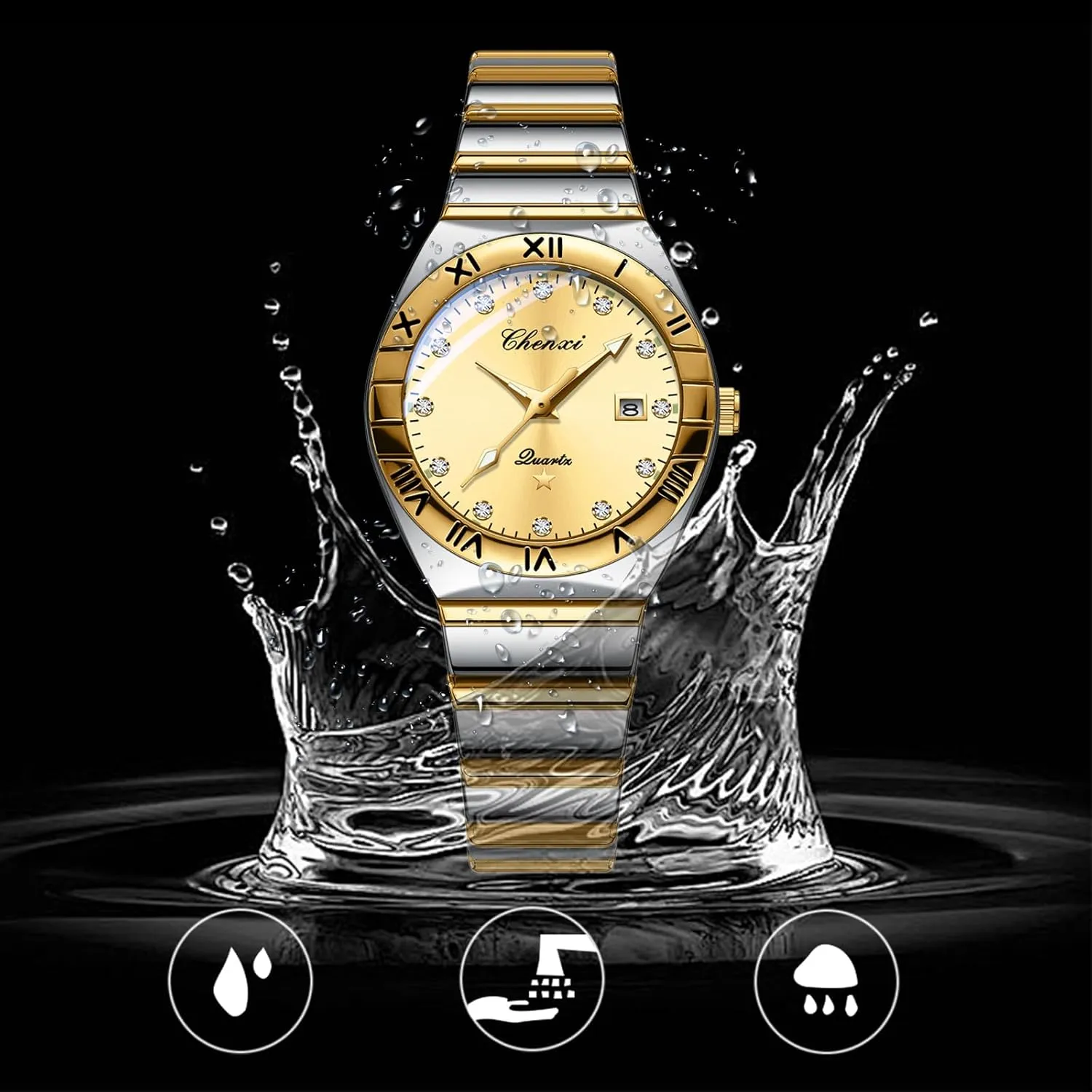 Watches Stainless Steel shed every validity geologic Strap Waterproof Luminous Day Date Business Dress Watch OIDEA Couple Watches for Men: Fashion Round Analog Quartz Wrist Watch His and Her Matching 