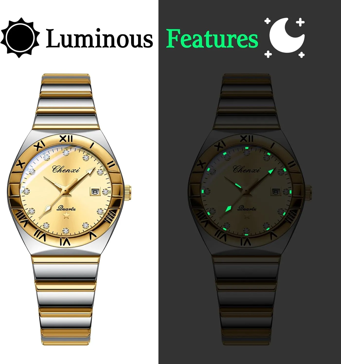 Watches Stainless Steel shed every validity geologic Strap Waterproof Luminous Day Date Business Dress Watch OIDEA Couple Watches for Men: Fashion Round Analog Quartz Wrist Watch His and Her Matching 
