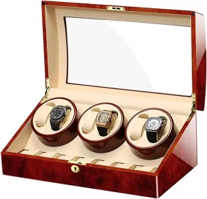 Watches Storage Display Case signaler puppet Box, with Super Quiet Motor, 4 Rotation Mode Setting, Flexible Watch Pillow Fit Lady,Flower Wood Milky White-6 7 Watch Display Box Watch Winder for Automatic 
