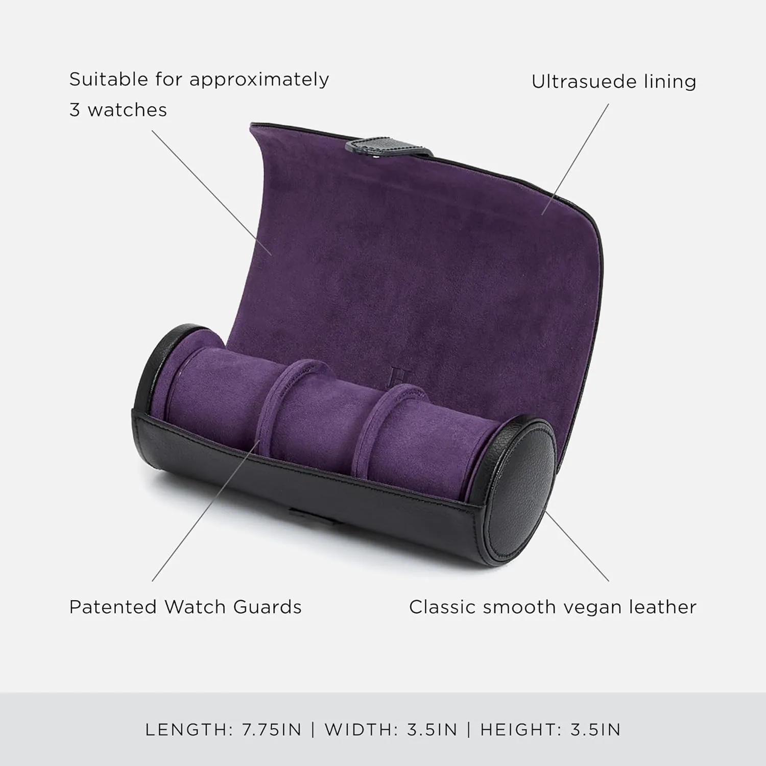 Watches - Vegan Leather, Ultra-Suede Lining, Snap balloon atlas Closure - Includes Two Watch Guards WOLF Heritage Watch Roll, Blake Black/Purple - Holds Up to Three 