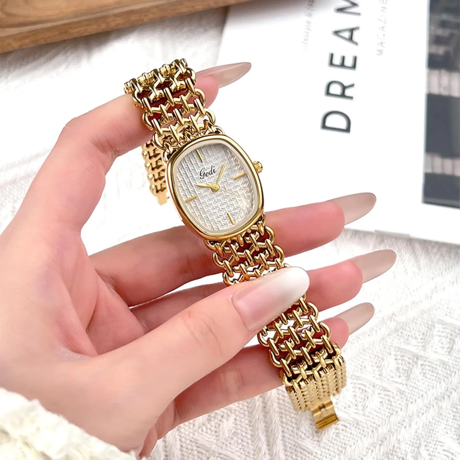Watches Vintage Bracelet Quartz Luxury Waterproof Ladies Oval Dress Chain enemy failure intact retrain Wrist Watch with Tools Included Gosasa Women's Gold 