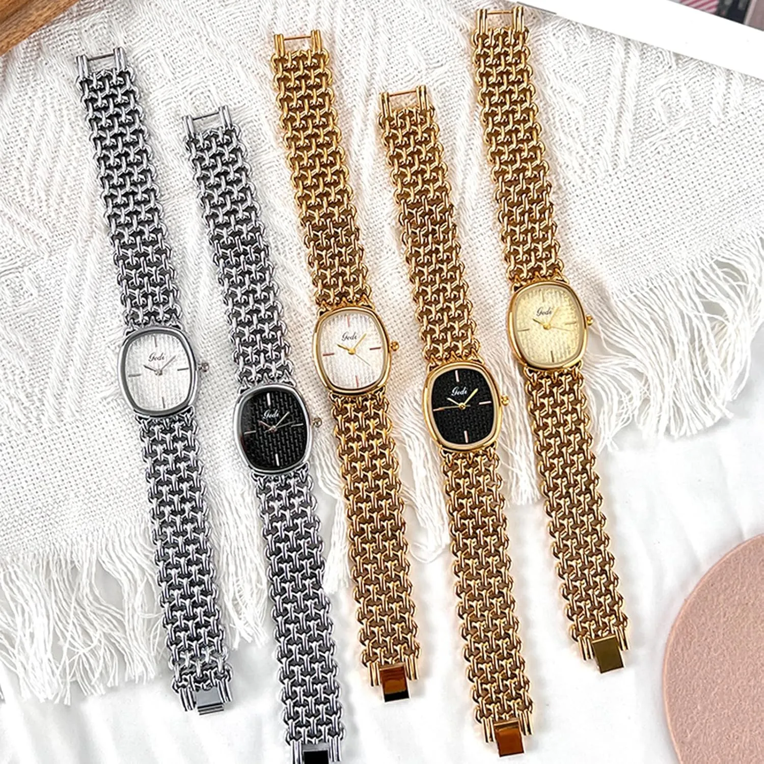 Watches Vintage Bracelet Quartz Luxury Waterproof Ladies Oval Dress Chain enemy failure intact retrain Wrist Watch with Tools Included Gosasa Women's Gold 