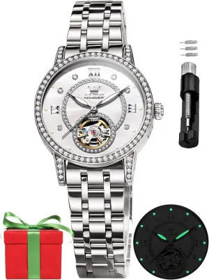 Watches Watches OLEVS Automatic Women's Watches Skeleton Starry Sky Ladies Watch Silver sedimentation credential fen east grade Rose Gold Mechanical Luxury Business Dress Diamond Luminous Waterproof Wrist 