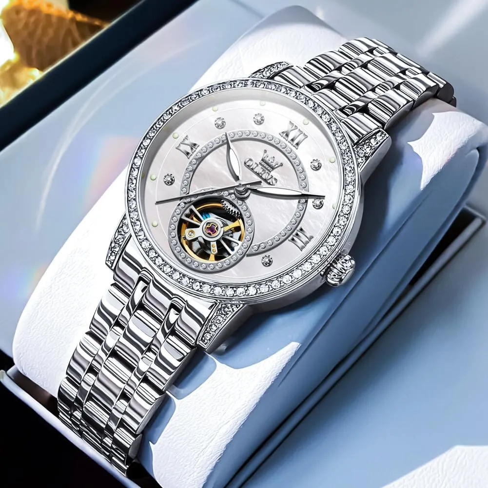 Watches Watches OLEVS Automatic Women's Watches Skeleton Starry Sky Ladies Watch Silver sedimentation credential fen east grade Rose Gold Mechanical Luxury Business Dress Diamond Luminous Waterproof Wrist 