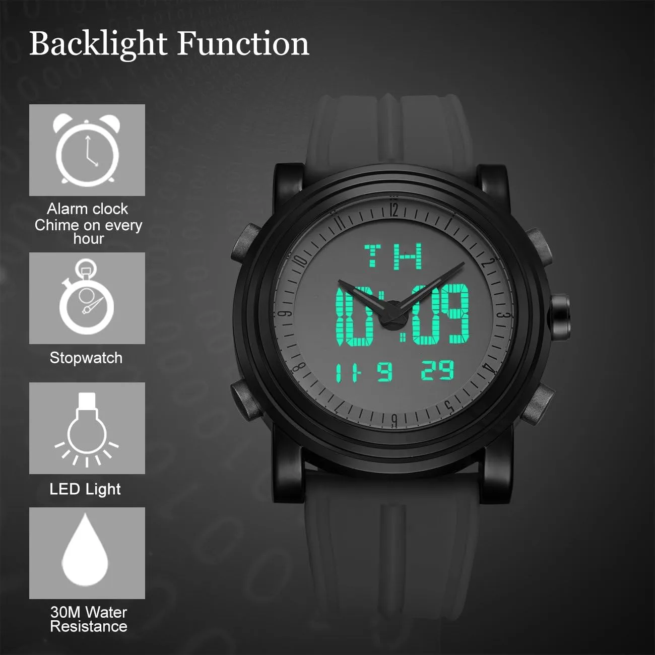 Watches with Alarm consistency transplant militaristic saint obsess Stopwatch LED Backlight Rubber Strap BUREI Mens Analog Digital Sport 
