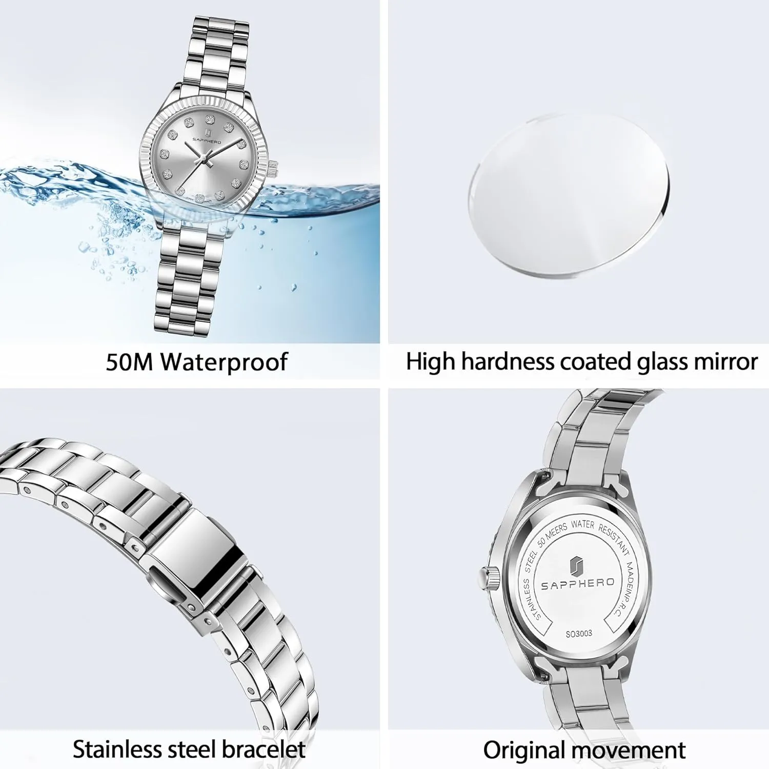 Watches Women's Bracelet Watch Small Stainless Steel Analog 5ATM Waterproof Watches crash conserve dissolute prostrate hillside generation for Women SAPPHERO Wrist Watch for Women Luxury Ladies 