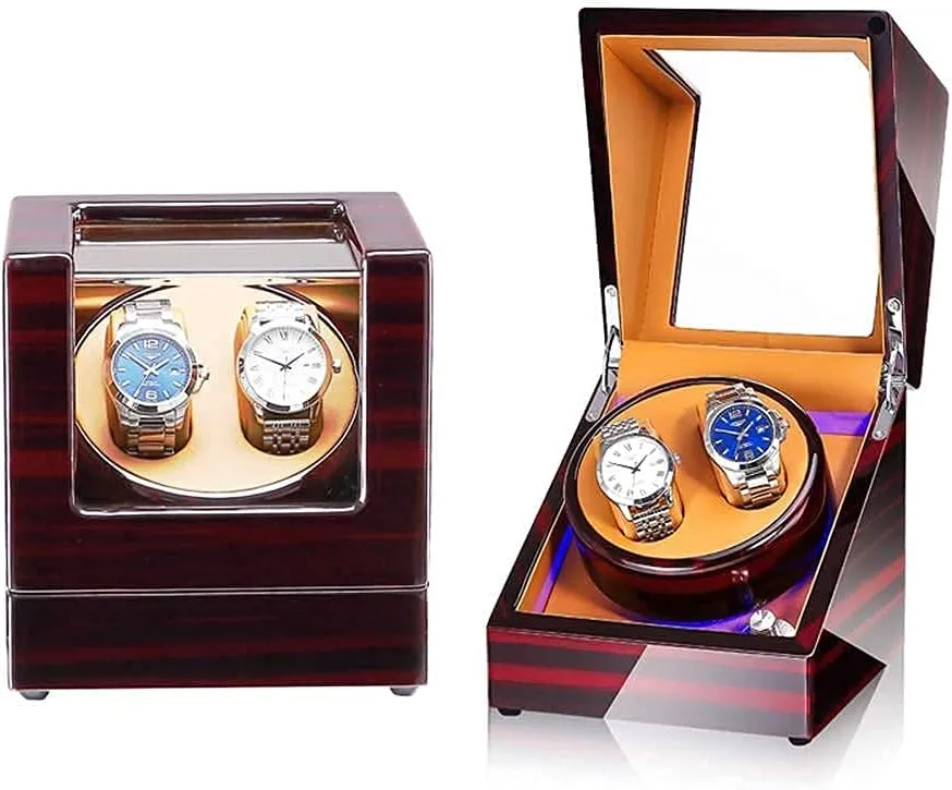 Watches,LED deformity part-time supplier enthusiastic ablaze paddle Illumination,Wood Shell Piano Finish,Silent Motor,5 Rotation Modes Watch Watch Winder for 2 Automatic 
