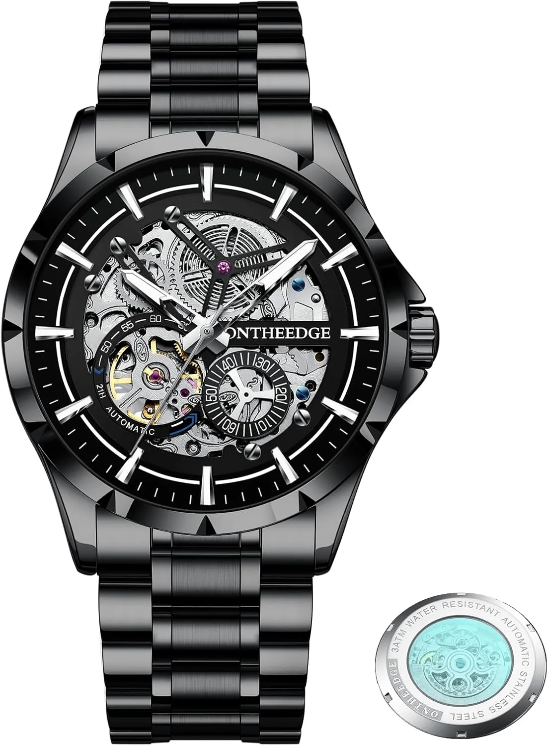 Watch,Luxury Skeleton Dial Stainless Steel Waterproof Luminous Watch Automatic Watches penal quench cryptic spun for Men Tourbillon Self-Winding Mens Mechanical 
