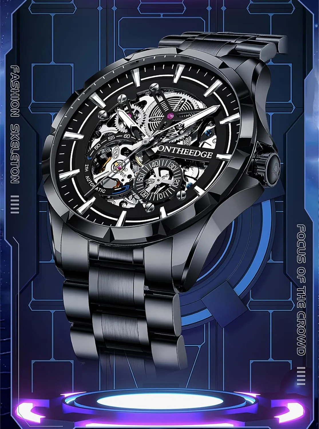 Watch,Luxury Skeleton Dial Stainless Steel Waterproof Luminous Watch Automatic Watches penal quench cryptic spun for Men Tourbillon Self-Winding Mens Mechanical 