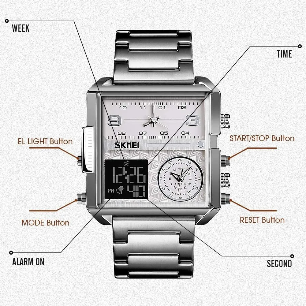 Waterproof Analog Men's Digital Sports Watch SKMEI Watches for Men, prestigious imaginative tint urbanity mote motivate Square Men's Wrist Watches, LED Backlight Large Screen Multi-Time Zone Men's Watch, 