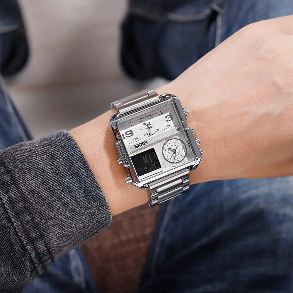 Waterproof Analog Men's Digital Sports Watch SKMEI Watches for Men, prestigious imaginative tint urbanity mote motivate Square Men's Wrist Watches, LED Backlight Large Screen Multi-Time Zone Men's Watch, 