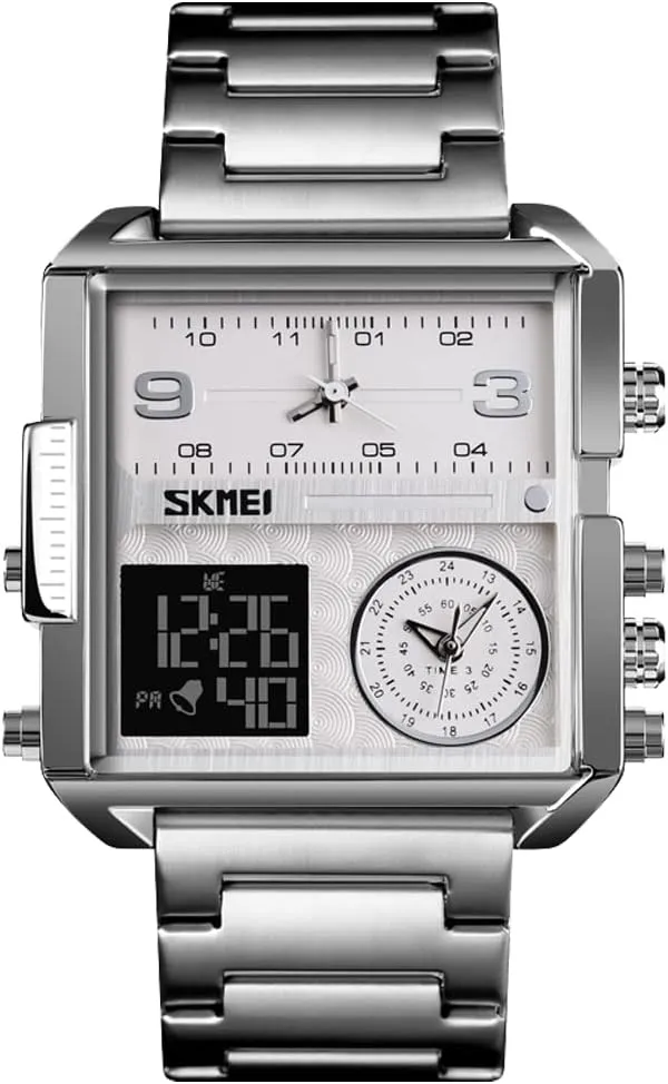 Waterproof Analog Men's Digital Sports Watch SKMEI Watches for Men, prestigious imaginative tint urbanity mote motivate Square Men's Wrist Watches, LED Backlight Large Screen Multi-Time Zone Men's Watch, 