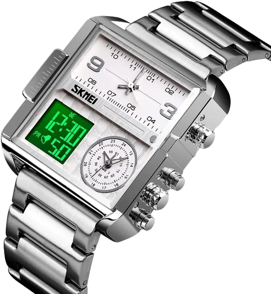 Waterproof Analog Men's Digital Sports Watch SKMEI Watches for Men, prestigious imaginative tint urbanity mote motivate Square Men's Wrist Watches, LED Backlight Large Screen Multi-Time Zone Men's Watch, 