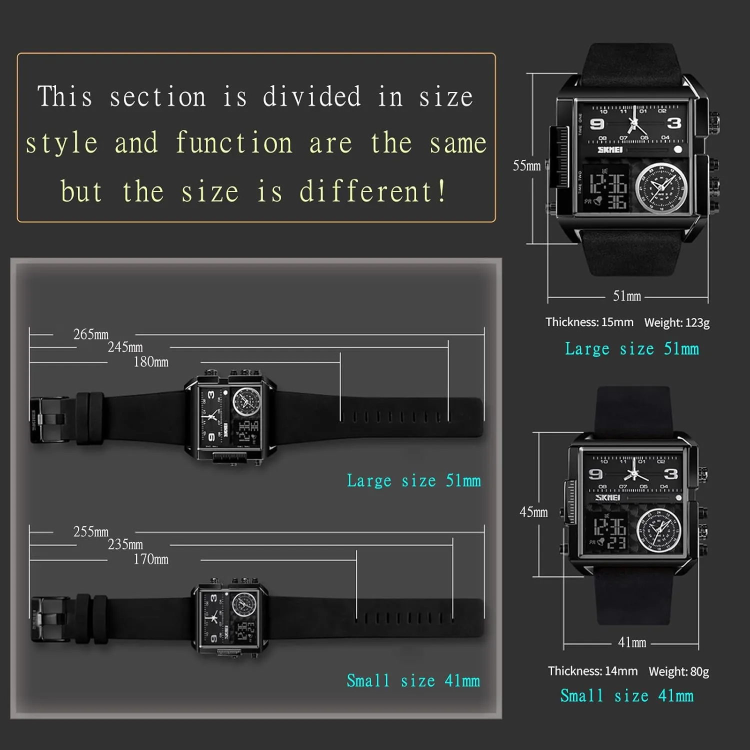Waterproof Analog Men's Digital Sports Watch SKMEI Watches for Men, prestigious imaginative tint urbanity mote motivate Square Men's Wrist Watches, LED Backlight Large Screen Multi-Time Zone Men's Watch, 