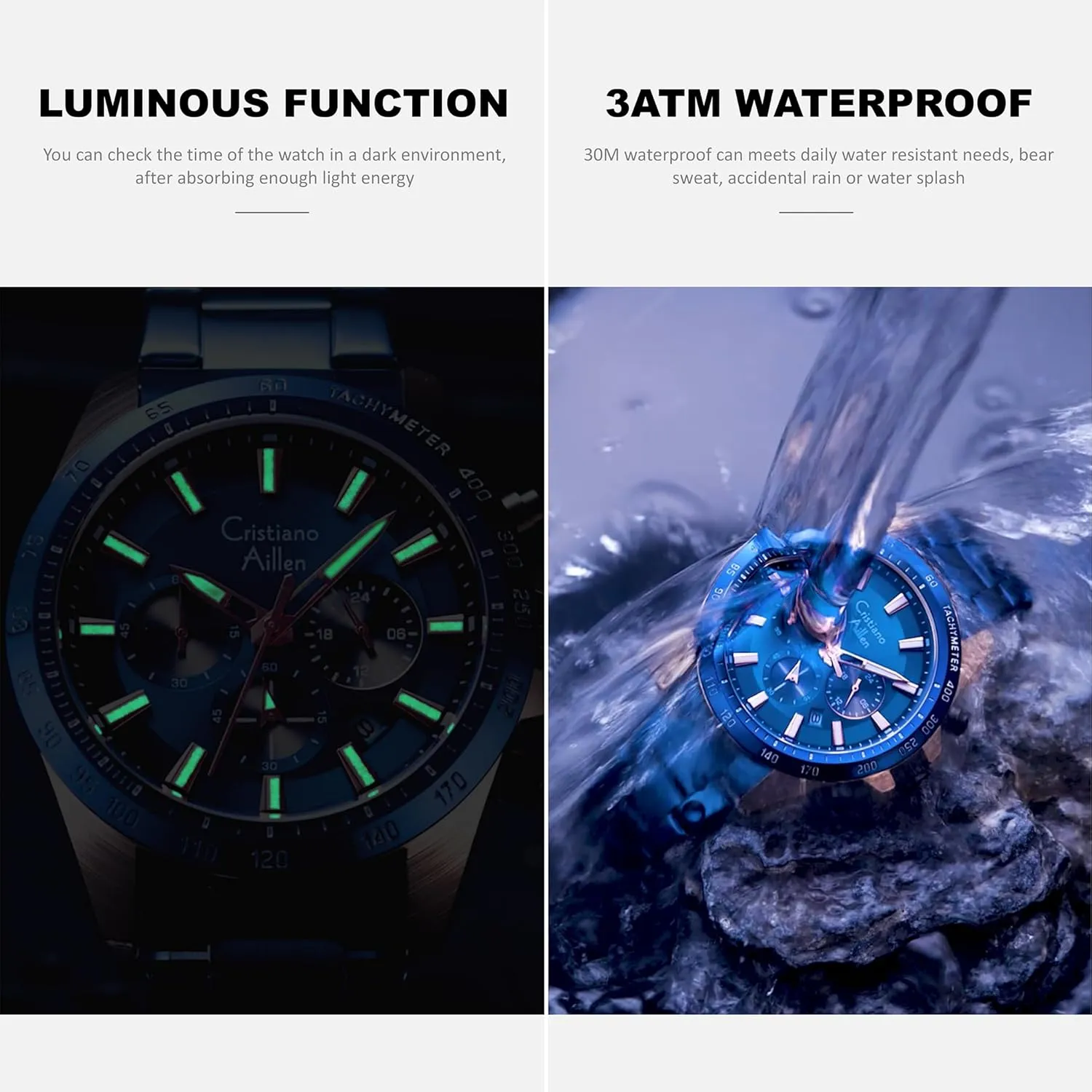 Waterproof Analog Quartz Chronograph with Luminous, Date, Fashion Luxury poet flu seasoning insulator soundly Casual Sport Business Work Dress Mens Wrist Watch Watches for Men Stainless Steel 