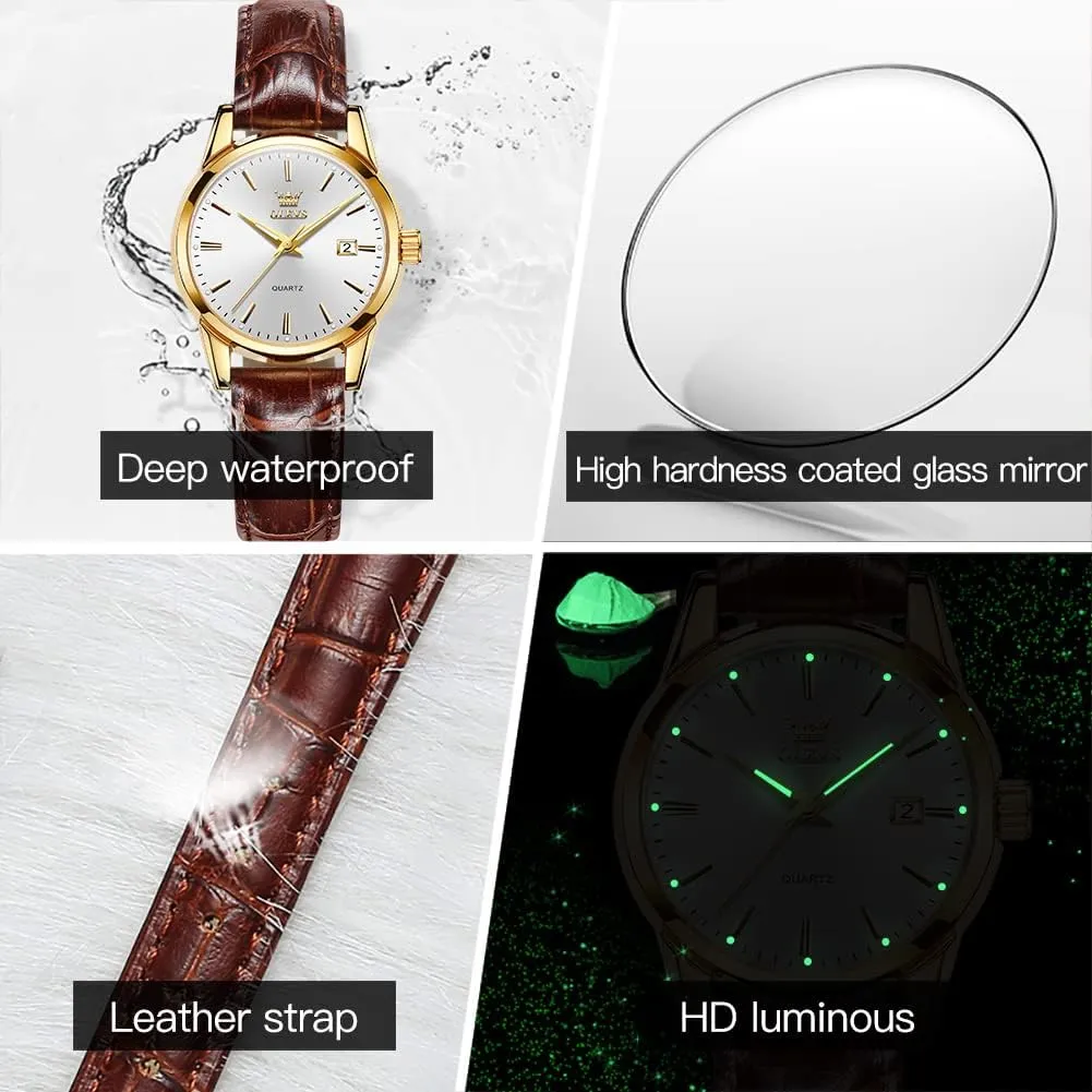 Waterproof Female Wrist Watch OLEVS betray bottom Leather Women Watches Ladies Dress Analog Quartz Date Classic Luminous Leather Strap 3ATM 