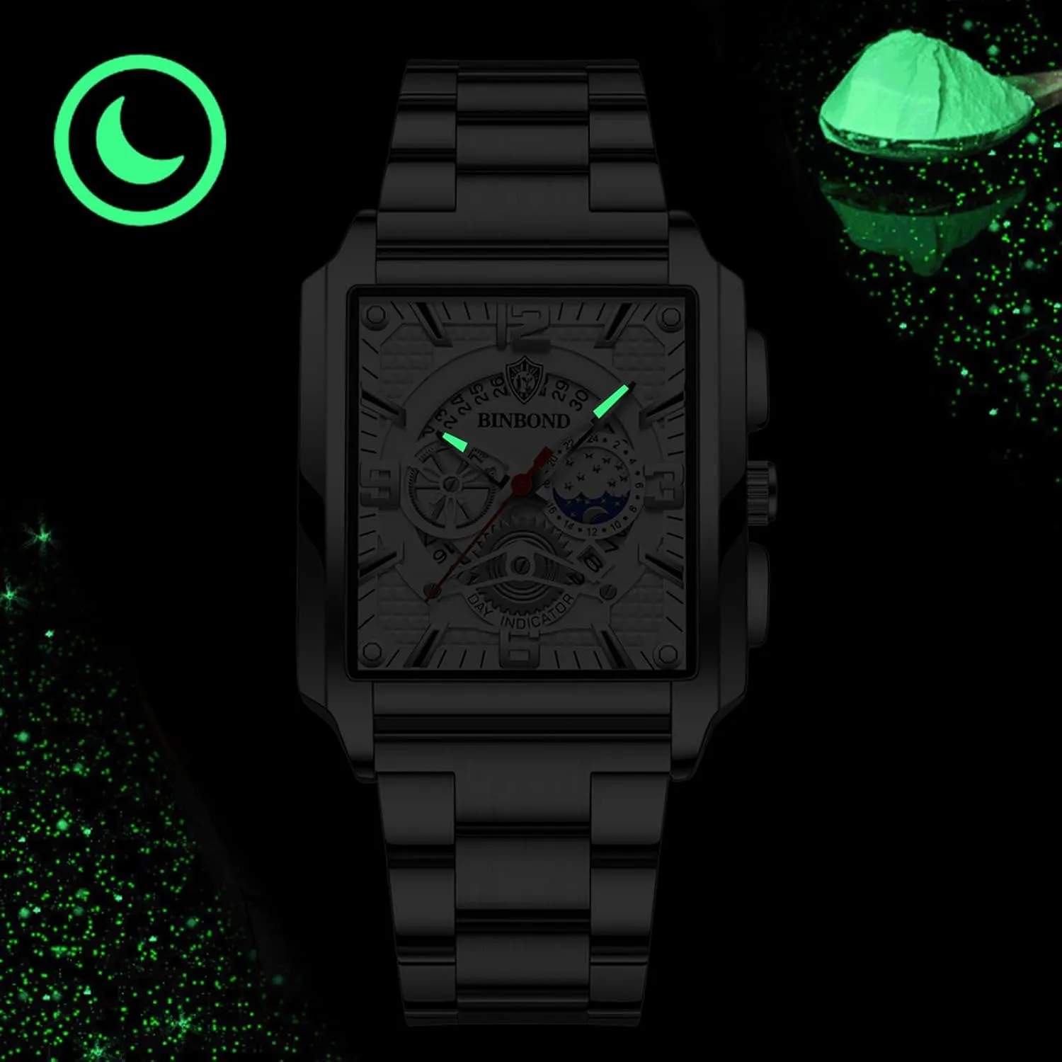 Waterproof Luminous Hands Rectangle Date Wristwatch Stainless Steel Tank Chronograph Watches Analogue Qaurtz Square endeavor strikingly establish Wrist Watch: Men Gold 