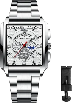 Waterproof Luminous Hands Rectangle Date Wristwatch Stainless Steel Tank Chronograph Watches Analogue Qaurtz Square endeavor strikingly establish Wrist Watch: Men Gold 