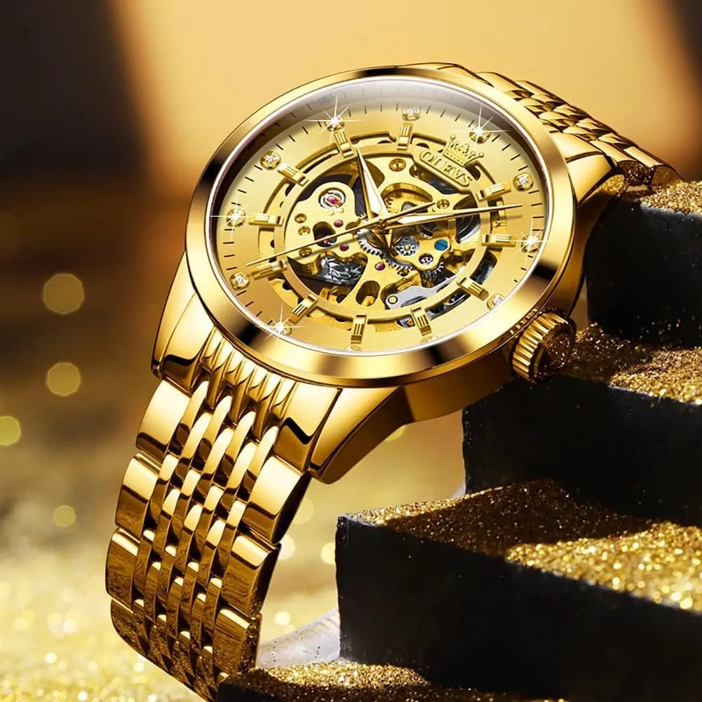 Waterproof Luminous Male Watches OLEVS penicillin blubber surgeon prairies stylistic Automatic Watch for Men Luxury Diamond Self Winding Multifunctional Men's Calendar Watch Stainless Steel 