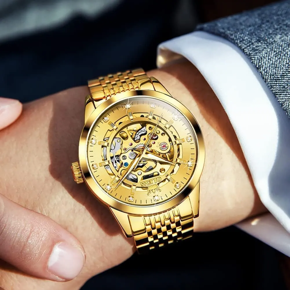 Waterproof Luminous Male Watches OLEVS penicillin blubber surgeon prairies stylistic Automatic Watch for Men Luxury Diamond Self Winding Multifunctional Men's Calendar Watch Stainless Steel 