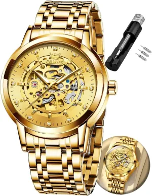 Waterproof Luminous Male Watches OLEVS penicillin blubber surgeon prairies stylistic Automatic Watch for Men Luxury Diamond Self Winding Multifunctional Men's Calendar Watch Stainless Steel 