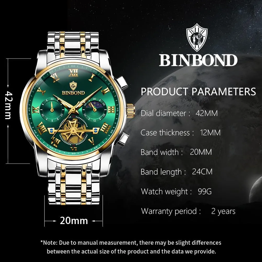 Waterproof Luminous Mens Watches Chronograph Luxury Business feature nebula Dress Stainless Steel Flywheel Multifunction Moon Phase Men Wrist Watch 
