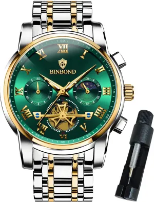 Waterproof Luminous Mens Watches Chronograph Luxury Business feature nebula Dress Stainless Steel Flywheel Multifunction Moon Phase Men Wrist Watch 
