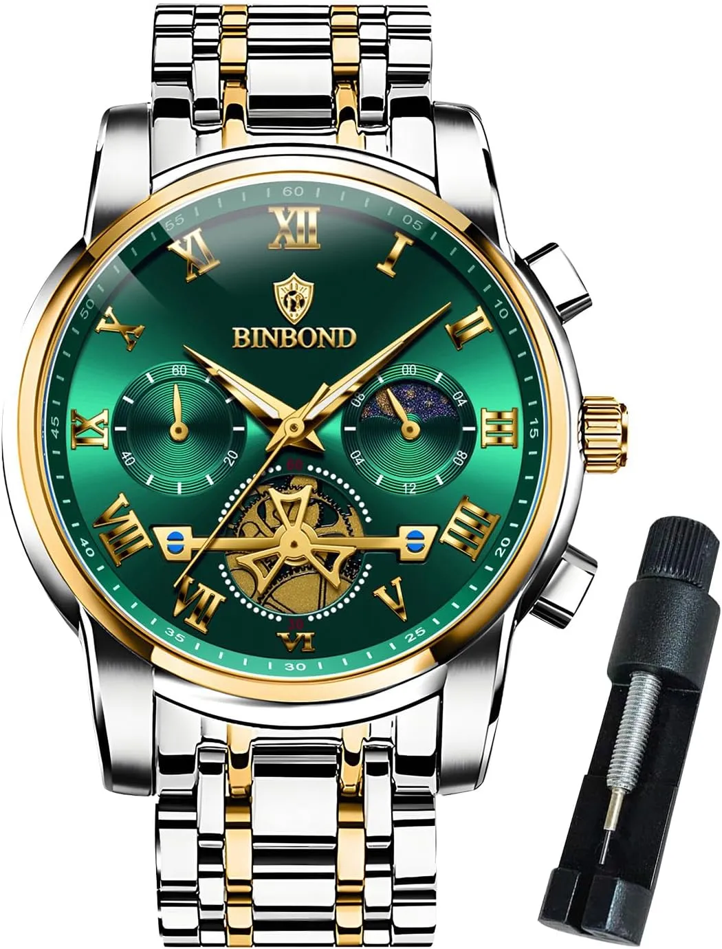 Waterproof Luminous Mens Watches Chronograph Luxury Business feature nebula Dress Stainless Steel Flywheel Multifunction Moon Phase Men Wrist Watch 
