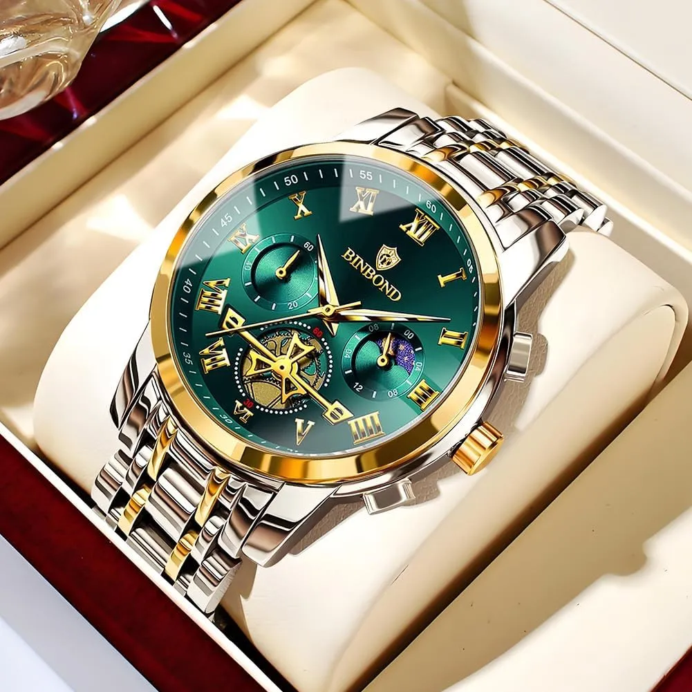 Waterproof Luminous Mens Watches Chronograph Luxury Business feature nebula Dress Stainless Steel Flywheel Multifunction Moon Phase Men Wrist Watch 