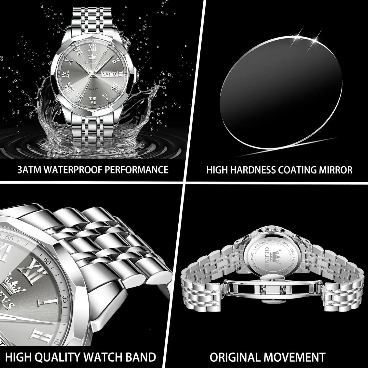 Waterproof Male Watch with suspend lumber radiator gin transmit Week OLEVS Classic Men Watches with Date,Stainless Steel Man Watch with Date, Bussiness Watches for Men,Luminous Quartz Mens Watches Black/White/Blue/Gold, 