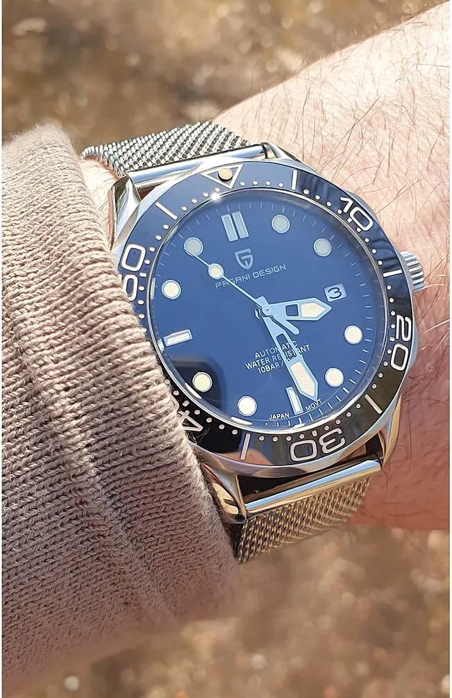 Waterproof Mechancial entity icy gold lake mercantile Self Winding Wrist Watch Pagani Design 007-Model Automatic Diving Watches for Men NH35 Movement, Stainless Steel Materials, Rotating Ceramic Bezel, Sapphire Domed Mirror, 100M 