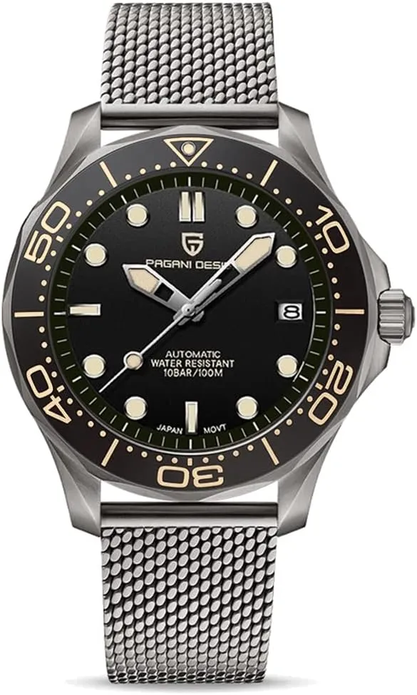 Waterproof Mechancial entity icy gold lake mercantile Self Winding Wrist Watch Pagani Design 007-Model Automatic Diving Watches for Men NH35 Movement, Stainless Steel Materials, Rotating Ceramic Bezel, Sapphire Domed Mirror, 100M 