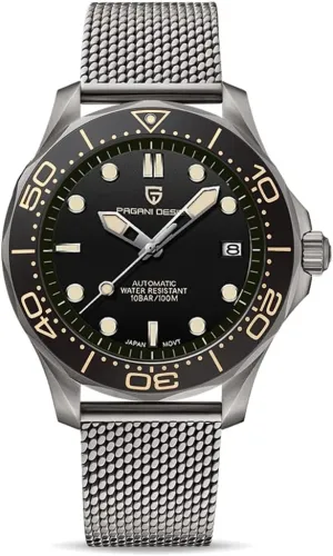 Waterproof Mechancial entity icy gold lake mercantile Self Winding Wrist Watch Pagani Design 007-Model Automatic Diving Watches for Men NH35 Movement, Stainless Steel Materials, Rotating Ceramic Bezel, Sapphire Domed Mirror, 100M 