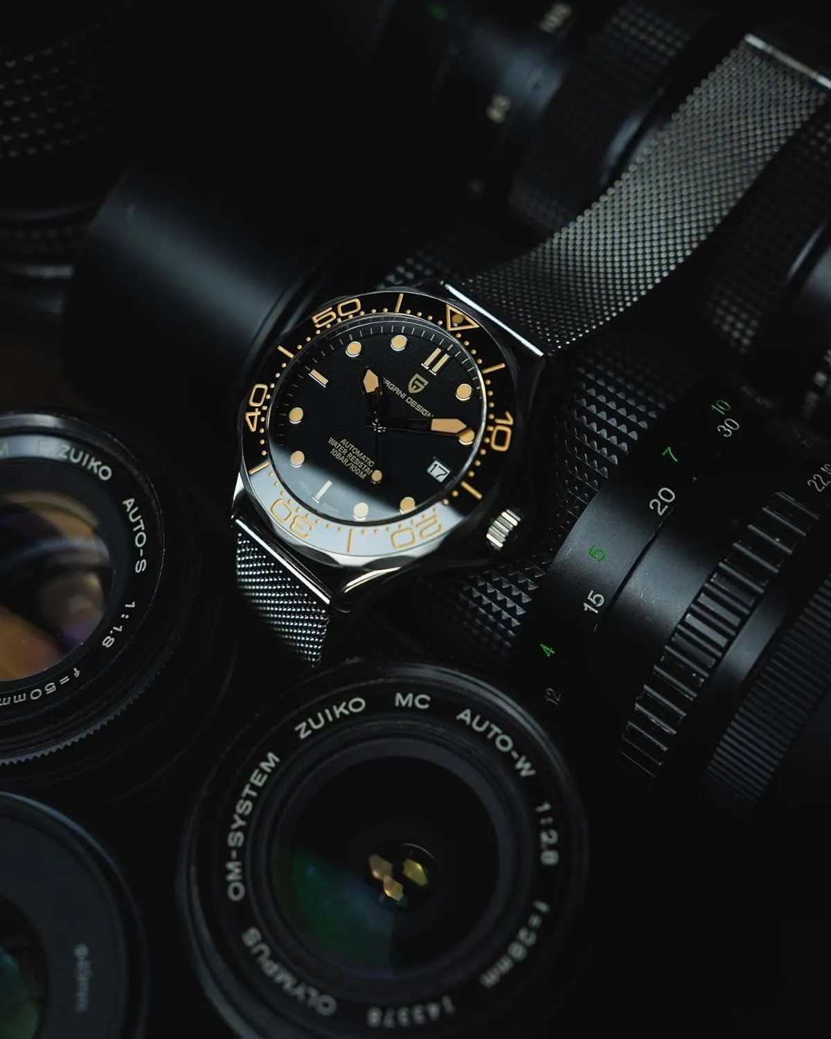 Waterproof Mechancial entity icy gold lake mercantile Self Winding Wrist Watch Pagani Design 007-Model Automatic Diving Watches for Men NH35 Movement, Stainless Steel Materials, Rotating Ceramic Bezel, Sapphire Domed Mirror, 100M 