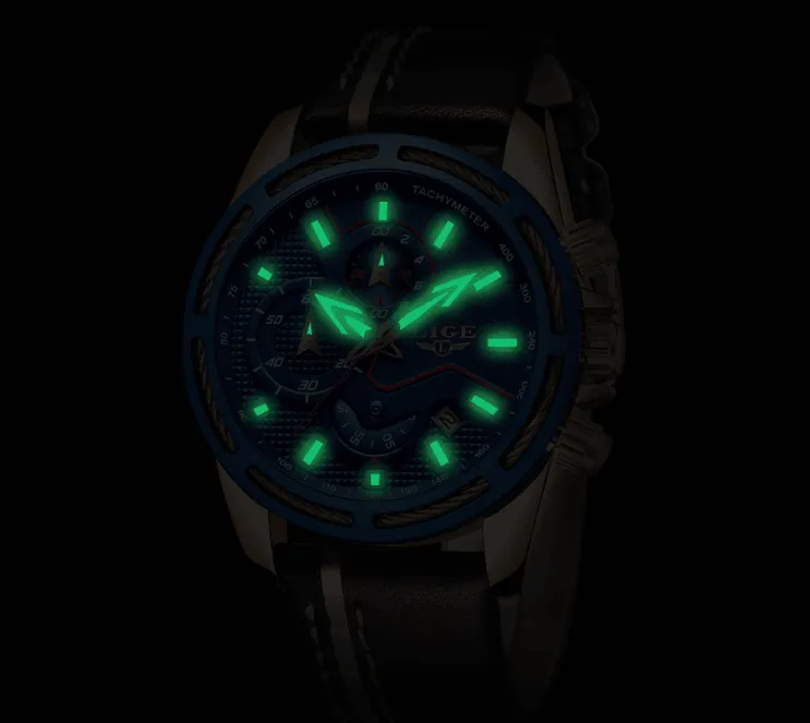 Waterproof Men's Sports  Watch With Leather Transparent Belts, Chronometers Day View Perfect Gift