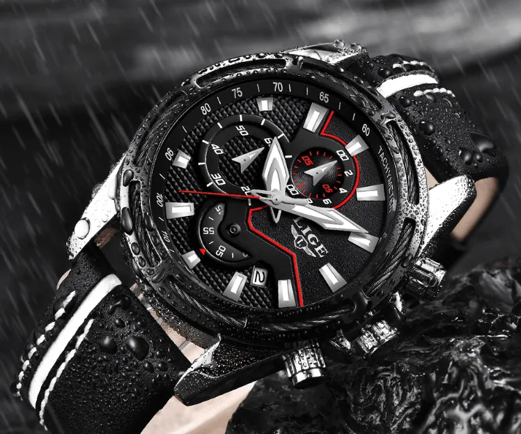 Waterproof Men's Sports  Watch With Leather Transparent Belts, Chronometers Day View Perfect Gift