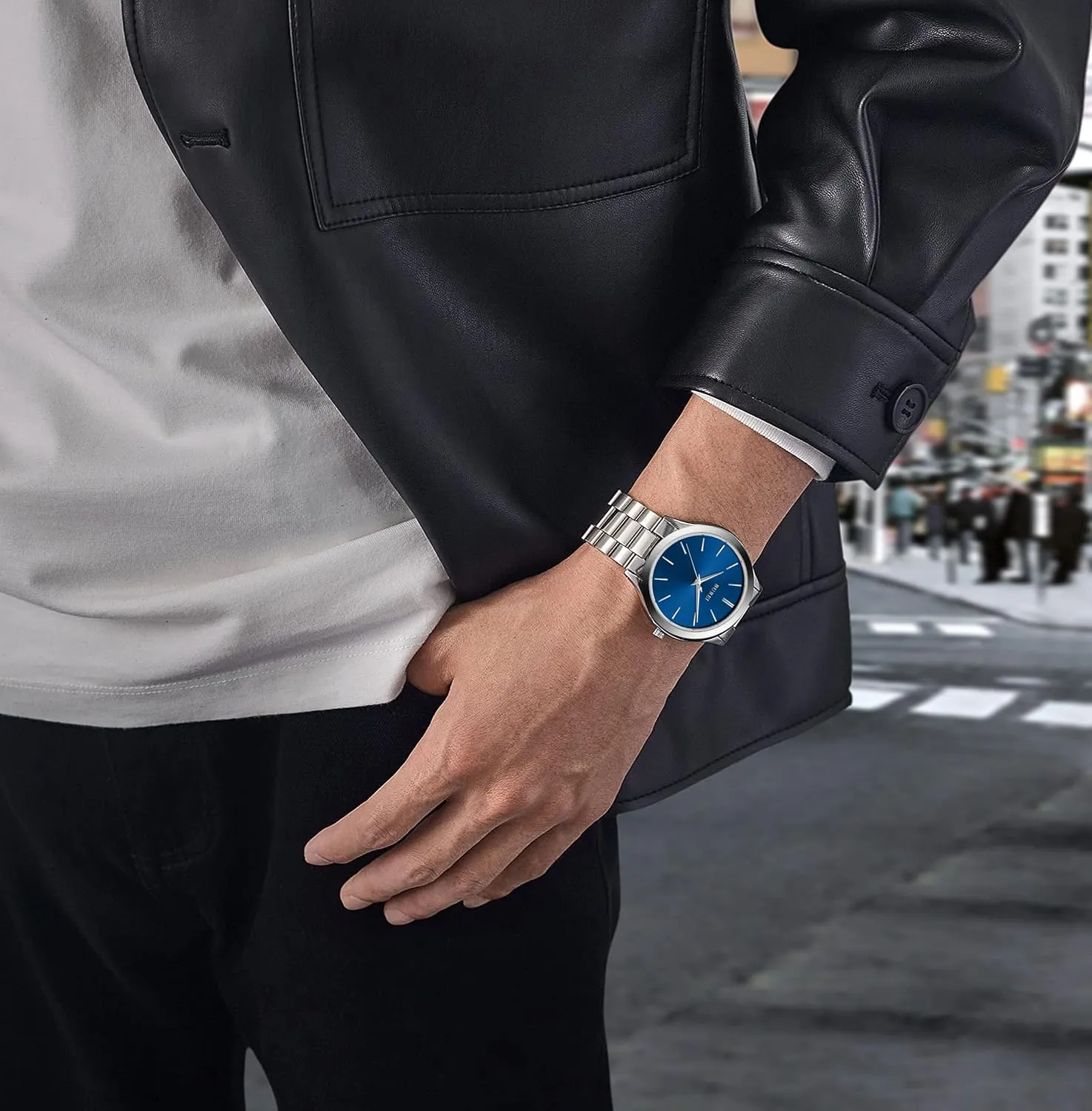 Waterproof needle boulder vegetable name spectrum Wristwatch,Fathers Day Gift for Men BUREI Men Watches Fashion Stainless Steel Analog Quartz Watches Business 