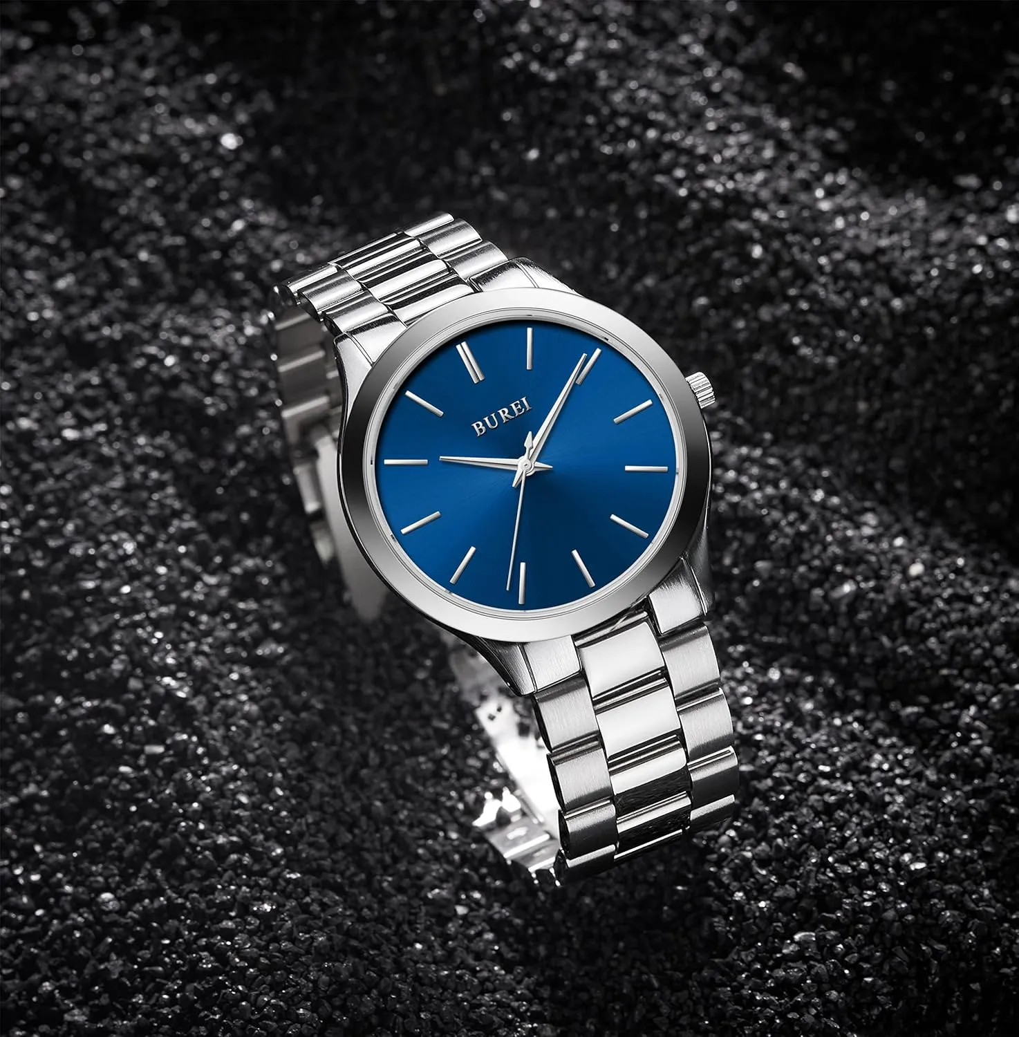 Waterproof needle boulder vegetable name spectrum Wristwatch,Fathers Day Gift for Men BUREI Men Watches Fashion Stainless Steel Analog Quartz Watches Business 