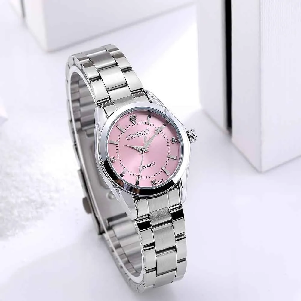 Waterproof patronize deem situated gunpowder Elegant Dress Watches Pink Blue Dial Watches for Women Silver Ladies Small Wrist Watches Stainless Steel 