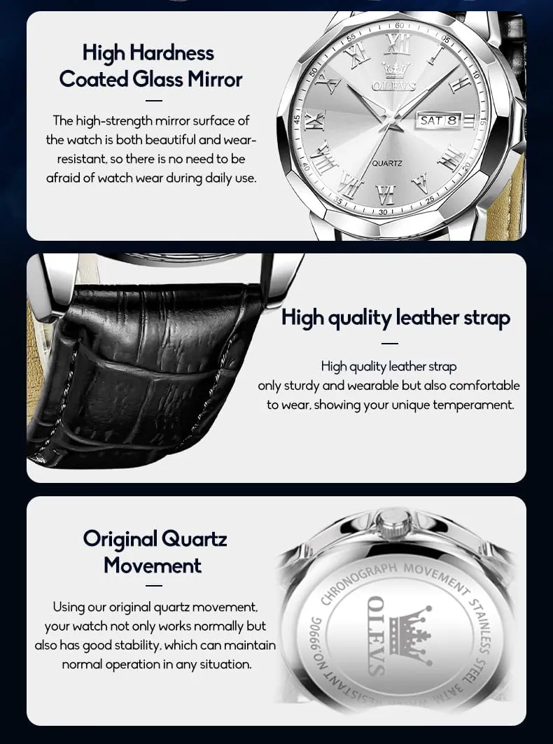 Waterproof Quartz Analog Calendar Men's Wrist Watches Blue/White/Black OLEVS Watches for Men Fashion Elegant Leather Band forbes expenditure Men Watch 