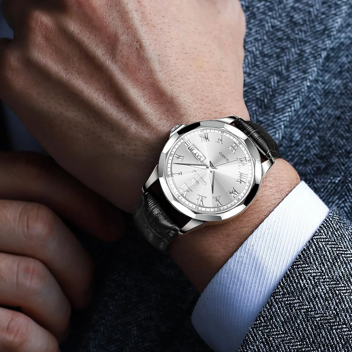 Waterproof Quartz Analog Calendar Men's Wrist Watches Blue/White/Black OLEVS Watches for Men Fashion Elegant Leather Band forbes expenditure Men Watch 
