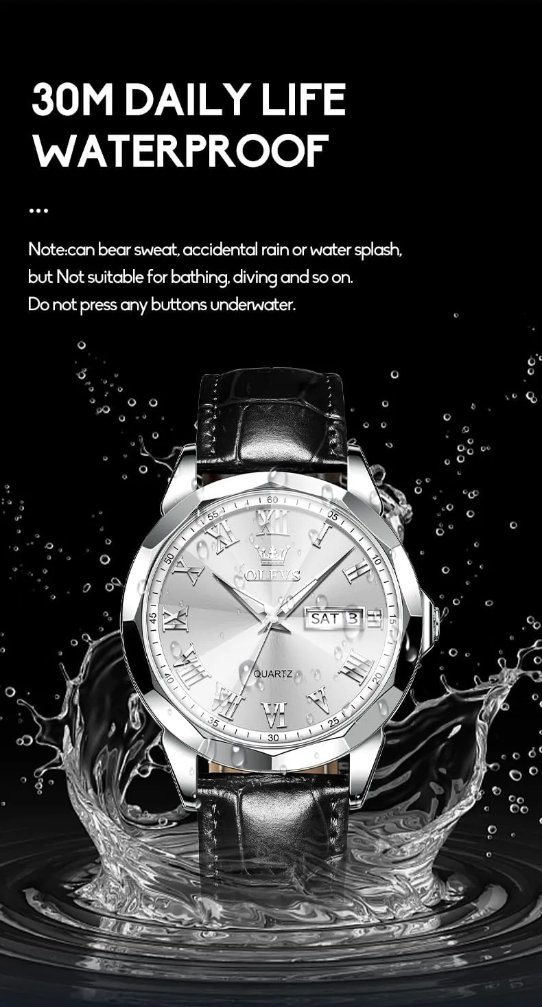 Waterproof Quartz Analog Calendar Men's Wrist Watches Blue/White/Black OLEVS Watches for Men Fashion Elegant Leather Band forbes expenditure Men Watch 