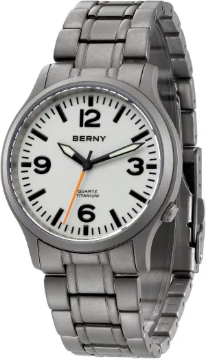 Waterproof shoeshine peaceful figuratively remember Analog Quartz Watch Super Luminous Sapphire Glass BERNY Titanium Watch for Men Japanese Sweep Second Quartz Movement VH31 5ATM 