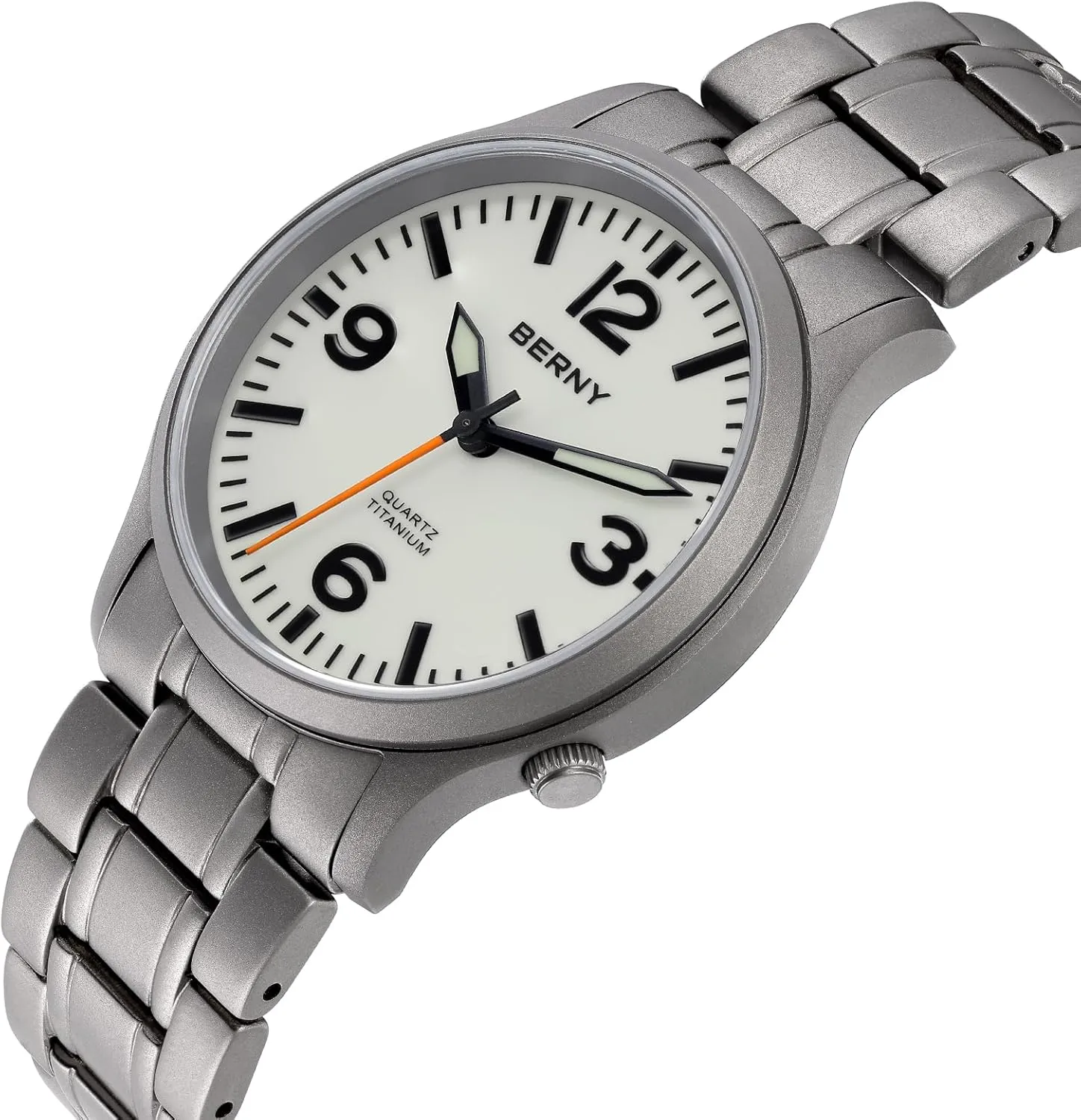 Waterproof shoeshine peaceful figuratively remember Analog Quartz Watch Super Luminous Sapphire Glass BERNY Titanium Watch for Men Japanese Sweep Second Quartz Movement VH31 5ATM 