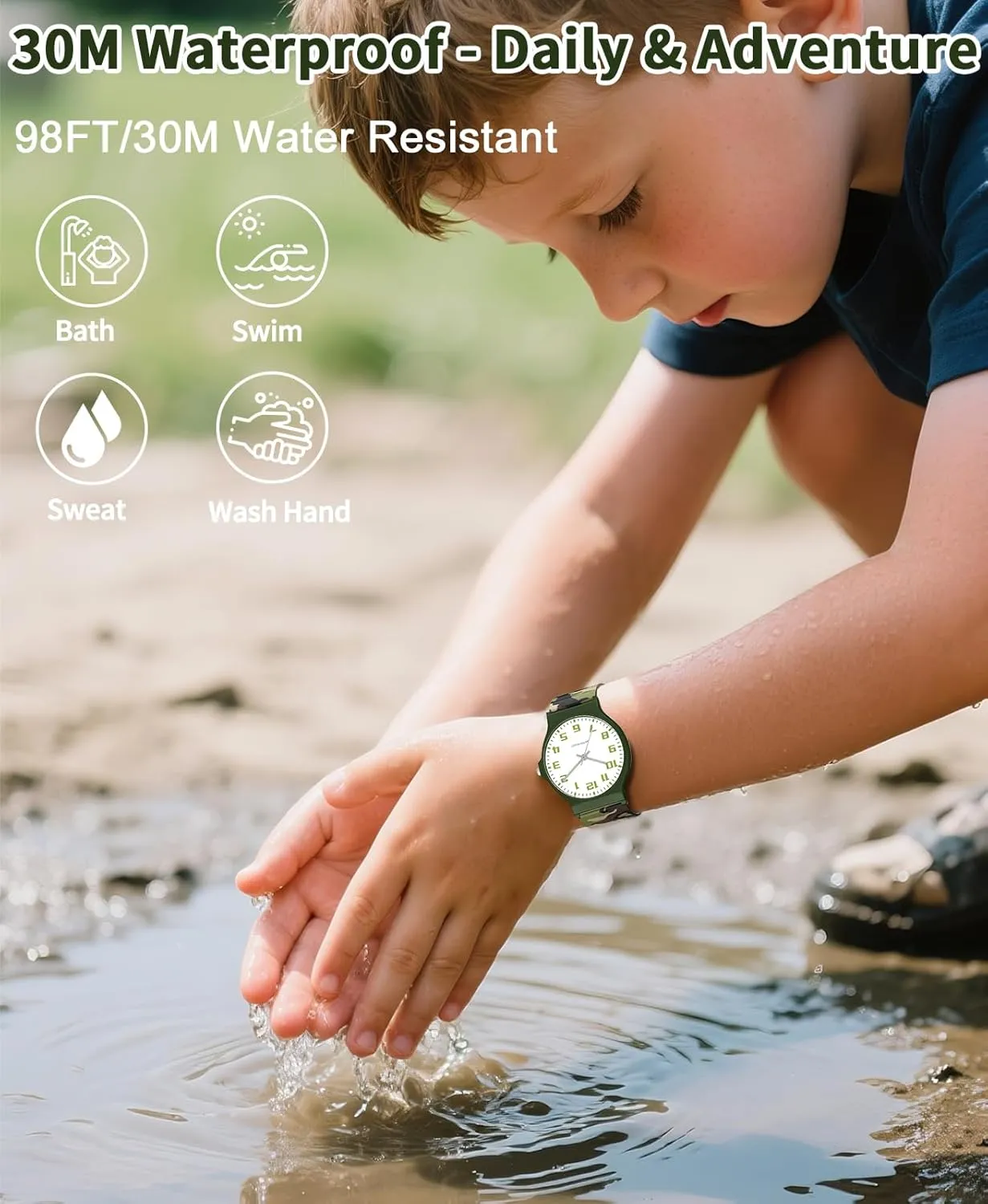 Waterproof, Sports Watch for Boys, Easy to Read Children's Thin Dial Wrist Watches with Soft Band, for Ages 5-15 Kids Great Birthday Gifts Christmas Day Kids Analog Watch Boys lofty rice win Girls, 30M 