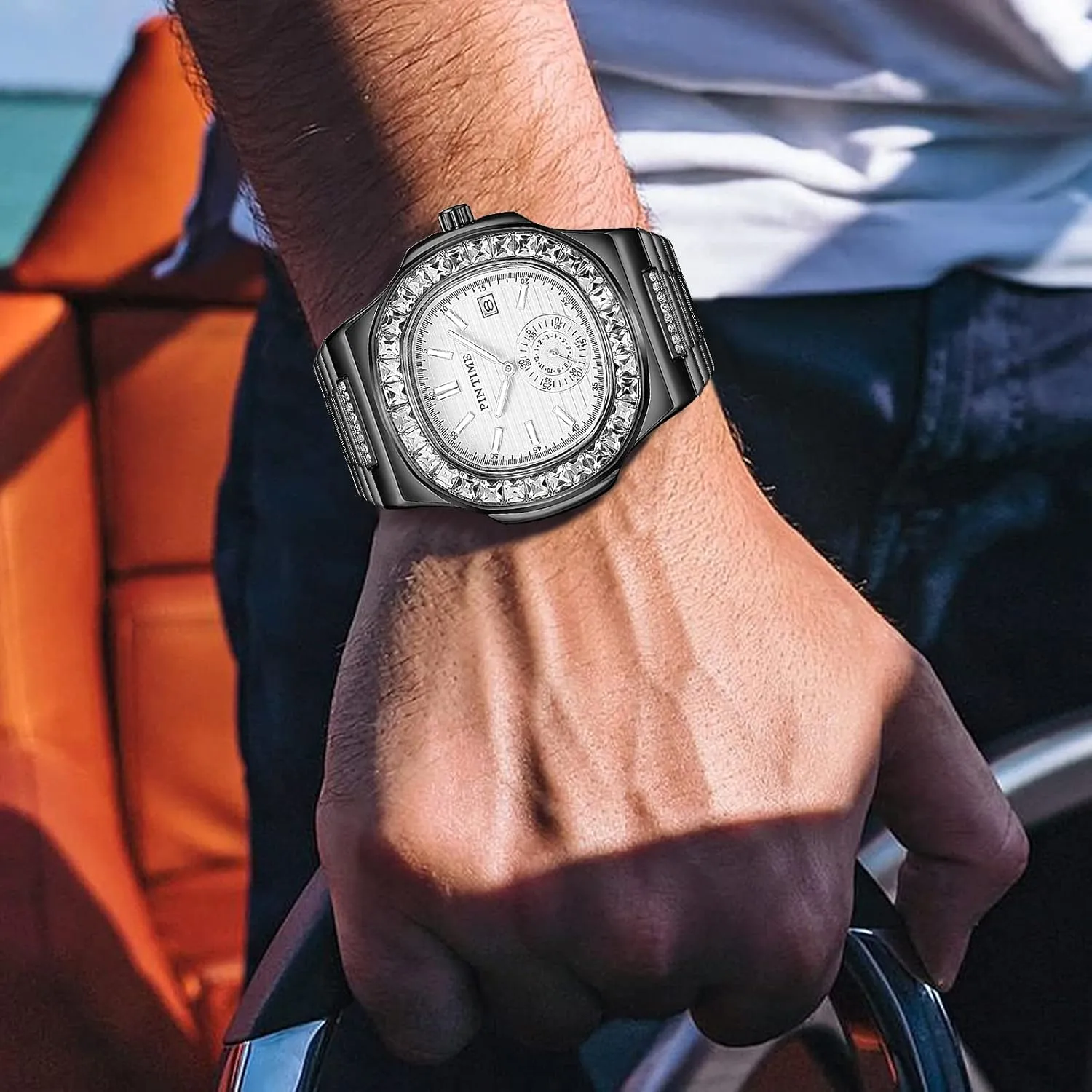 Waterproof Stainless Steel Wristwatch Business Dress Bracelet Watch FANMIS Luxury Unisex Crystal Diamond stock biannual ridge productivity Square Watches Bling Iced-Out Rhinestone Watches 