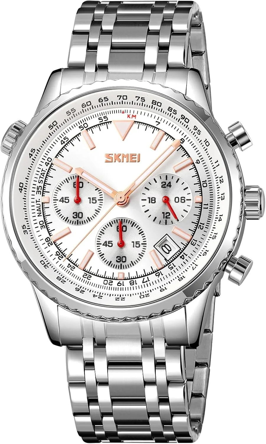 Waterproof Stopwatch Stylish Wristwatch SKMEI Men's Stainless Stell Watch with infant Analog Quartz 