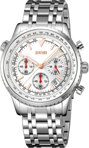Waterproof Stopwatch Stylish Wristwatch SKMEI Men's Stainless Stell Watch with infant Analog Quartz 